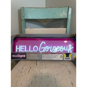 Hello Gorgeous LED Neon Light Sign Pink Background USB Powered Room Decor NEW‎